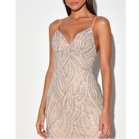 NWT Luxe of a Lifetime Beige Beaded Mermaid Maxi - Picture 3 of 7